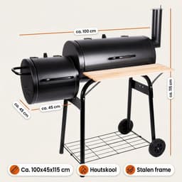 Lomera BBQ Smoker - Smokerbarbecue - Rookoven - Barbecue - Offset Smoker - Rookgrill - Houtskool Barbecue - Grillwagen - Rookkast - Houtskoolgrill - Barbecuewagen - Staande Grill - Barbeque - Tuin Barbecue - Smoker - Houtskoolbarbecue — thumbnail 2