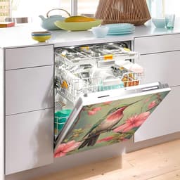 Vaatwasser Magneten Covers - Keuken Decoratie Magneet - Keuken Opfrissen - Dubbele Functie - 23x26 inch - Vogel met Roze Bloemen — thumbnail 5