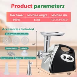 Elektrische Keukenmachine - Vleesmolen Tomatenmaker - Maaltijden Bereiden - 3-in-1 Functionaliteit - 3 Slijpplaten - Zilverkleurig — thumbnail 3