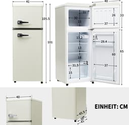Gutent-Retro koel-vriescombinatie - 92L - 28L vries - 105cm hoog - 41cm breed - LED-verlichting - Antiek Wit — thumbnail 4