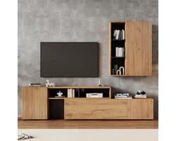 TV Woonwandset - Mediameubel Set - Woonkamer Inrichten - Flexibel Verstelbaar - tot 265 cm - Houtkleur Zwart
