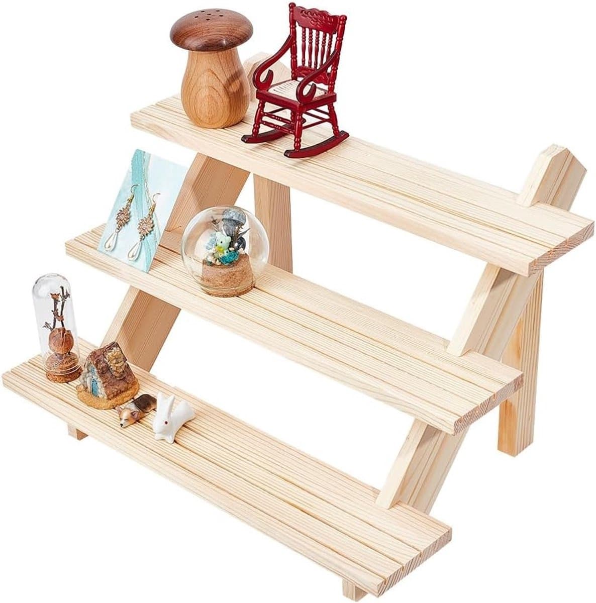 3-laags Oorbellen Display Stand van Hout, Verstelbare Oorbellenhouder voor Sieraden, Perfect voor Winkels en Ambachtelijke Opslag, 39 x 40 x 39 cm — afbeelding 1