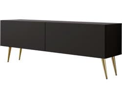 TV-kast - Mediabox meubel - Opbergen van apparatuur - Twee deuren en planken - 140 cm breed - Matzwart