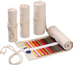 Handgemaakte canvas potloodhouder met 12 gaten, unisex etui voor kunstenaars, school en kantoor, beige en modern design, ideaal voor schrijfgerei en kantoorbenodigdheden — thumbnail 2
