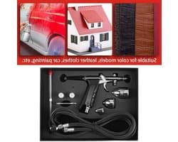 Precisie luchtborstel met 3 spuitmonden van 0.3 mm, 0.5 mm en 0.8 mm voor modelbouw, leer en auto-interieur