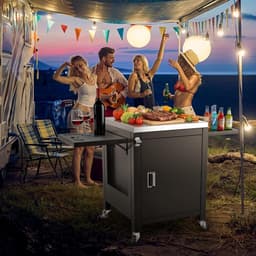 Outdoor Keuken Trolley met 2 Vouwbare Zijkanten, Draagbare Grillwagen voor Pizza Ovens en BBQ's, Ideaal voor Buiten koken en Tuinfeesten — thumbnail 5
