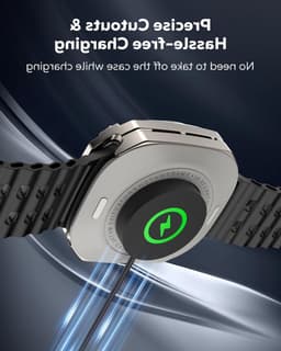 3 in 1 Metaal Case voor Samsung Galaxy Watch Ultra 47mm, Stalen Beschermbumper, Harde PC Achterkant en HD Gehard Glas Screen Protector, Titanium/Oranje — thumbnail 6