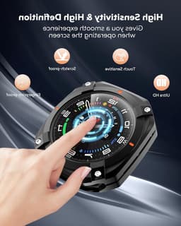 3 in 1 Metalen Hoes voor Samsung Galaxy Watch Ultra 47mm, Stalen Beschermbumper, Harde PC Achterkant en HD Gehard Glas Screen Protector, Zwart/Oranje, Duurzaam en Stijlvol — thumbnail 4