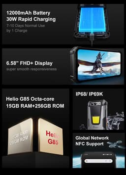 Fossibot F106 Pro -Robuuste telefoon - Smartphone - 6,58-inch FHD+ IPS-scherm, 8 GB RAM + 256 GB ROM-opslag - uitbreidbaar tot 512 GB RAM - Android 14-besturingssysteem - ultralange standby-tijd - 1600W frontcamera — thumbnail 3