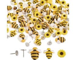 Set van 60 platte hars cabochons met bijen en zonnebloem motieven, ideaal voor doe-het-zelf ambachten en sfeervolle woondecoratie projecten