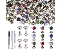 200 Sets Crystal Rivets en Brass Studs met Gereedschap voor DIY Leerprojecten en Creatieve Handwerken