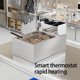 Elektrische friteuse van 5,5 l/11 l, gemakkelijk schoon te maken, commerciële friteuse van 2500 W met temperatuurregeling van 50-220 ° C, roestvrijstalen oliefriteuse voor frites 5.5+5.5L — thumbnail 3
