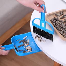 Mini Stoffer en Blik - Kleine Bezem Set - Bureau Schoonmaken - Zachte Borstelharen - Compact Ontwerp - Blauw — thumbnail 2