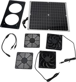 Zonne Ventilator - Dubbele Ventilator - Ruimte Koelen - IP65 Weerbestendig - 30W Vermogen - Zwart — thumbnail 1