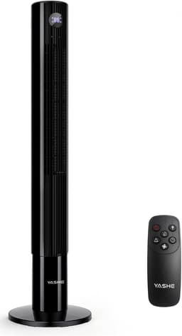 YASHE Torenventilator 110 cm - Stille ventilator vanaf 28 dB - 85 graden oscillatie - Afstandsbediening - 3 snelheden - 12-uurs timer - Led-display - Zwart — thumbnail 1