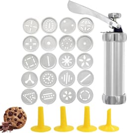 Koekjespers Machine - Bakvorm Decorator - Zelf Koekjes Maken - 24 Delige Set - 21.2 cm Lengte - Zilverkleurig — thumbnail 1