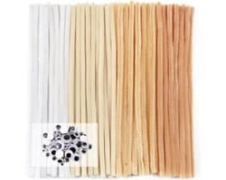 100 Stuks Pijp Reinigers in Wit voor Creatieve DIY Projecten, Chenille Draad 30cm x 6mm met Zelfklevende Riemen voor Ambachtelijke Decoratie