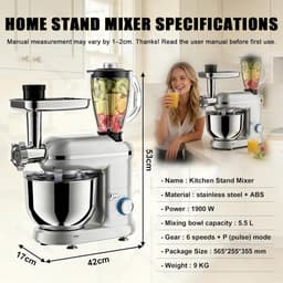 Staande Keukenmixer - Elektrische Mixer Keuken - Bakken En Koken - 5-In-1 Multifunctioneel - 5.5 Liter - Meerkleurig — thumbnail 2
