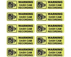 Dailygoods - Dailygoody - Dashcam Waarschuwingsstickers - Verbeterde Veiligheid - Geel - PVC - 10 Stuks - Geschikt voor Auto - 89x28 mm