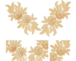 3D Kant Applicaties - Gouden Borduurkant Bloem Patches met Strass en Parels voor Bruidsmode, Schoen Decoratie en Creatief Naaiwerk
