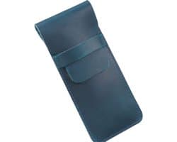 Handgemaakt Leren Pennenhouder met Crazy Horse Afwerking - Blauw, Ideaal voor School en Kantoor