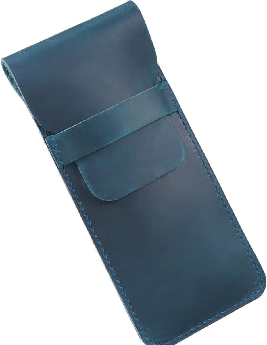 Handgemaakt Leren Pennenhouder met Crazy Horse Afwerking - Blauw, Ideaal voor School en Kantoor — afbeelding 1