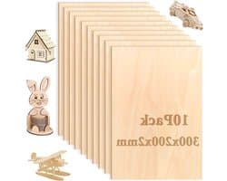 10 Stukken Limoen Plywood, Hout voor DIY Projecten, 300 x 200 x 2 mm, Perfect voor Schilderen, Modellen en Decoratie