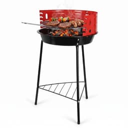 Cheqo® Houtskoolbarbecue op Poten - Staande Barbecue met Windscherm en Chromen Grillrooster - Houtskoolgrill - Halfopen BBQ voor Tuin en Balkon - Houtskool Grill - Camping Barbecue - Tuinbarbecue - Kolen BBQ - met Onderrek - Zwart — thumbnail 1
