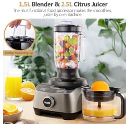 11-in-1 keukenmachine, 1300 W, blender, hakmolen, sapcentrifuge, deegmachine, 2,5 l kom, 1,5 l mengbeker, 3 snelheden, pulsfunctie, veiligheidsvergrendeling — thumbnail 4