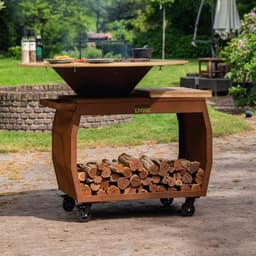 RJRoyal Living Plancha grill BBQ Big Jack 3.0 cortenstaal grillring met houtopslag vuurschaal buitenkeuken grillring met houten snijplank — thumbnail 2