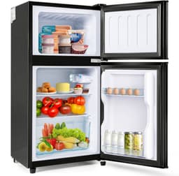 Cool en vriezercombinatie, 86,8 cm hoog, 45,5 cm breed, dubbele deur, met een totaal van 60 liter, 22 liter vriezervolume, 38 liter koelvolume. 102 kWh/jaar, LED -licht. Premium zwart [energieklasse e] — thumbnail 1