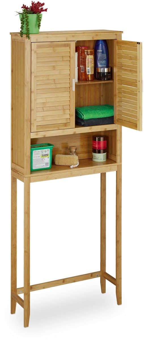 wasmachine ombouw kast - met deuren - 176x70x22,5 cm - rek - bamboe — afbeelding 1