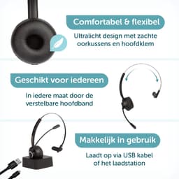 ForDig Draadloze Headset - Bluetooth 5.0 - Lichtgewicht Wireless Koptelefoon met Ruisonderdrukking - 300 Graden Draaibaar Microfoon - Geschikt voor Thuis Office / Kantoor / Auto / Gaming - Compatibel met PC / Laptop / Telefoon / Laptop — thumbnail 3