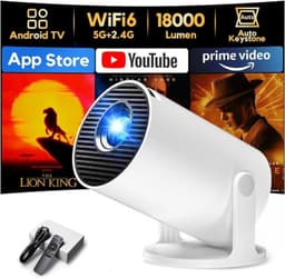 Mini Beamer met Android 11, 1080P Ondersteuning, WiFi 6, Bluetooth 5.2 en 180° Draaibare Projectie - Draagbare Smart Projector voor Thuis en Onderweg — thumbnail 1
