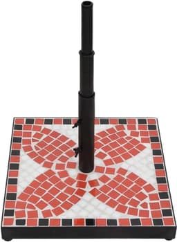 Vierkante parasolvoet voor buiten, 12 kg, ijzer, met keramische tegels, terracotta en wit, verstelbare zijknoppen voor het beveiligen van je parasol, klassiek elegant patroon — thumbnail 3