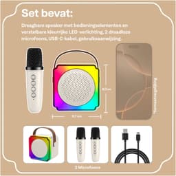 Karaoke Set voor Kinderen met Bluetooth Speaker van MMOBIEL – Met 2 Draadloze Microfoons, LED-verlichting, Geluidseffecten – Feest, Cadeau voor Meisje, Jongen, Kinderen 3+ jaar – Beige — thumbnail 4