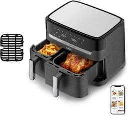 Heteluchtfriteuse met grill - Combi-airfryer - Maaltijden bereiden - Dubbele lades - 8.3 liter - Zwart — thumbnail 1