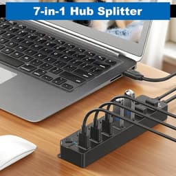 USB Hub - Poorten Uitbreider - Apparaten Aansluiten - Individuele Schakelaars - 7 Poorten - Zwart — thumbnail 4