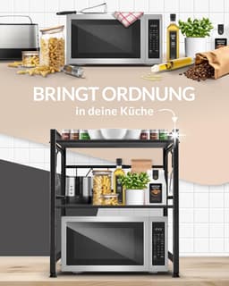 Magnetronrek Keukenrek - Voorraadrek Bakkersrek - Keuken Opbergen - In hoogte lengte verstelbaar - 3-laags - Zwart — thumbnail 4