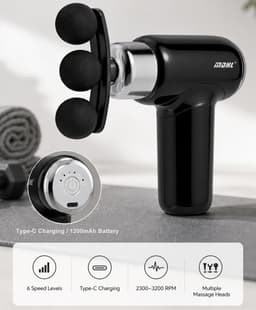 MDHL Massage Gun - Fascial Gun - Massage Gun mini - Incl. 9 opzetstukken - Massage Apparaat - Spier massage - Spierherstel en Relax massage - Draadloos - Oranje/Zwart — thumbnail 4