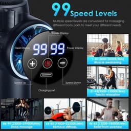 Massage gun - Apparaat voor spierontspanning - Herstel na sport - 99 snelheden met LCD - 17 x 7 x 23 cm — thumbnail 2