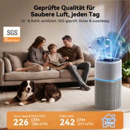 Luchtreiniger Intelligente - Voor Grote Ruimtes 250 m² - H13 HEPA Filter - Elektrisch Met Snoer - Voor Allergieën En Huisdieren — thumbnail 2