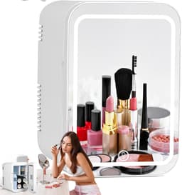 Cosmetische Koelkast - Skincare Fridge - Mini Koelkast 4L - Make-up Koelkast - LED Spiegel - 3 Dimstanden - Koelen & Verwarmen - Auto Koelkast - 220V & 12V - Thuis & Auto - 27x22x18 cm - Voor Huidverzorging & Maskers & Drankjes - Wit — thumbnail 3