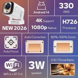 Mini Beamer Draagbaar - 330 ANSI Lumen Android 14 - 1920 x 1080 Full HD Resolutie - LED - Voor Thuisbioscoop — thumbnail 4