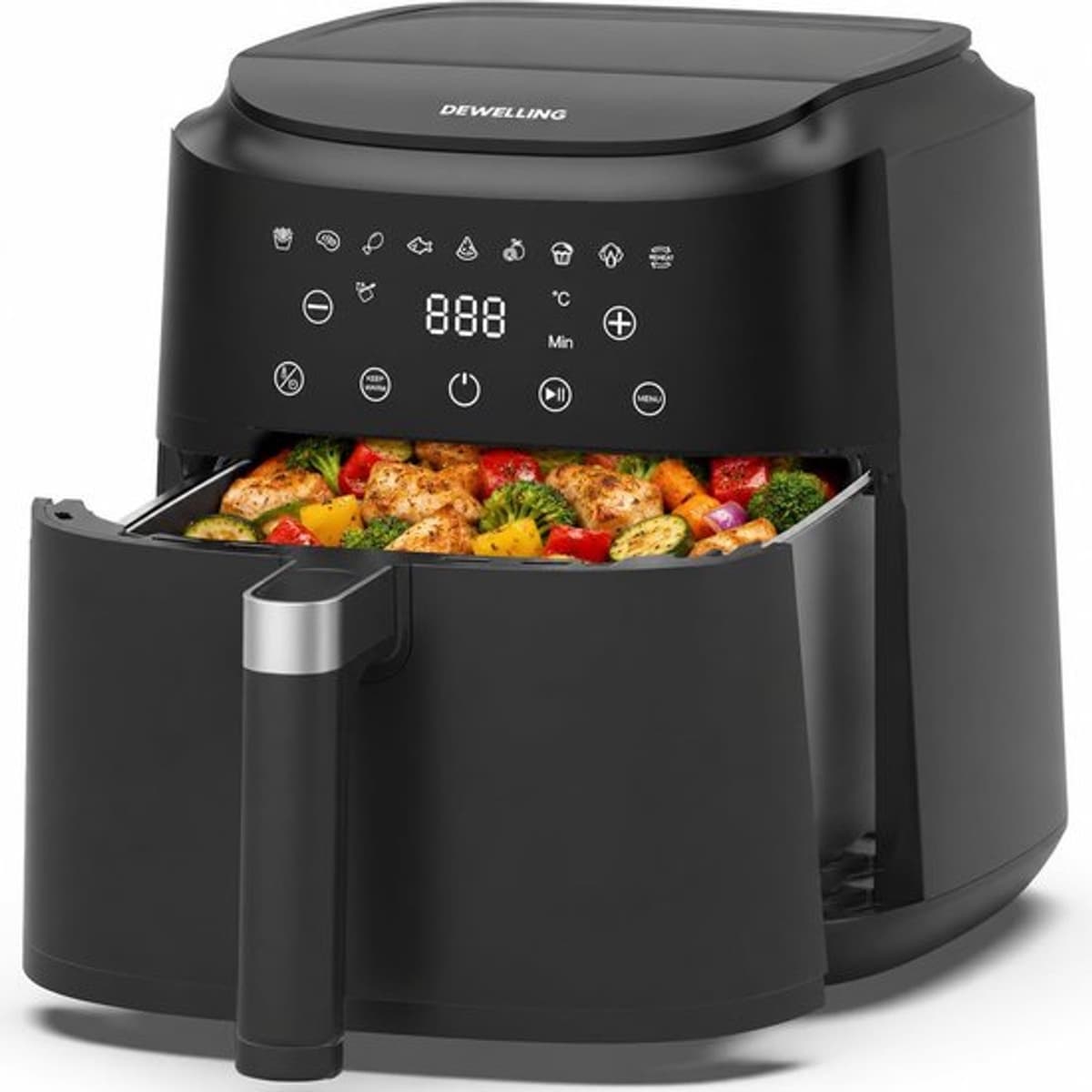 XL Airfryer 6L, heteluchtfriteuse met 9 programma's, heteluchtfriteuse met digitaal display, warmhoudfunctie, 1650 W, metalen binnenruimte, zonder PFAS, voor gezond koken, 40-200 °C — afbeelding 1