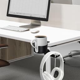 2-in-1 Bekerhouder met Koptelefoon Hanger - Ruimtebesparende Kantoorspullen - Zware Kwaliteit Aluminium - Anti-knoei Desk Cup Holder — thumbnail 5