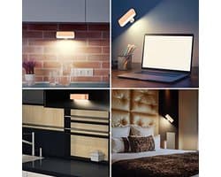 Dimbare LED-leeslamp voor boeken in bed - Draagbare, draadloze nachtlamp met houten afwerking