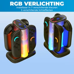 Charging Station - Geschikt voor Nintendo Switch 2 - Oplaadstation voor 4 Joy-Cons - Docking Station - Magnetisch - Inclusief USB-C Kabel - RGB Verlichting - LED-Indicator - Zwart — thumbnail 3