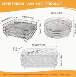 3-laags Roestvrijstalen Airfryer Accessoireset - Stapelbaar, Vaatwasserbestendig voor Ovens & Frituurpotten, Perfect voor Gezond Vakantie Bakken — thumbnail 6