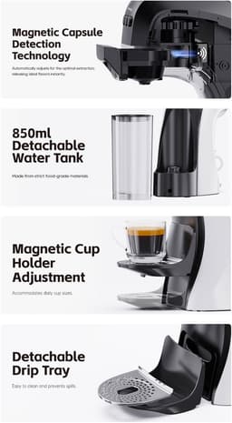 HIBREW H3B 3-in-1 capsule-koffiezetapparaat, 20 bar druk, 850 ml waterreservoir, 7 temperatuurinstellingen, magnetische bekerhouderverstelling — thumbnail 4